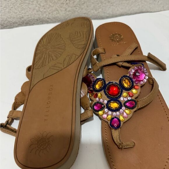 Yellow Box Grapefruit Embellished T-Strap Sandals Size 9 - Picture 6 of 8